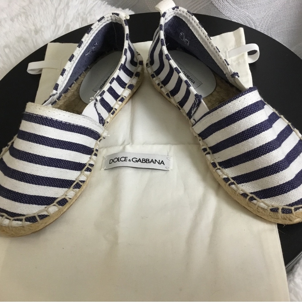 Dolce & Gabbana Navy and White Striped Canvas Espadrilles - Picture 2 of 8